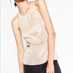 Zara pink/nude satin backless halter peplum top